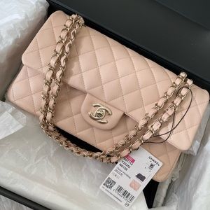 Chanel 22C Light Beige Caviar with Light Gold Hardware Classic Flap Medium